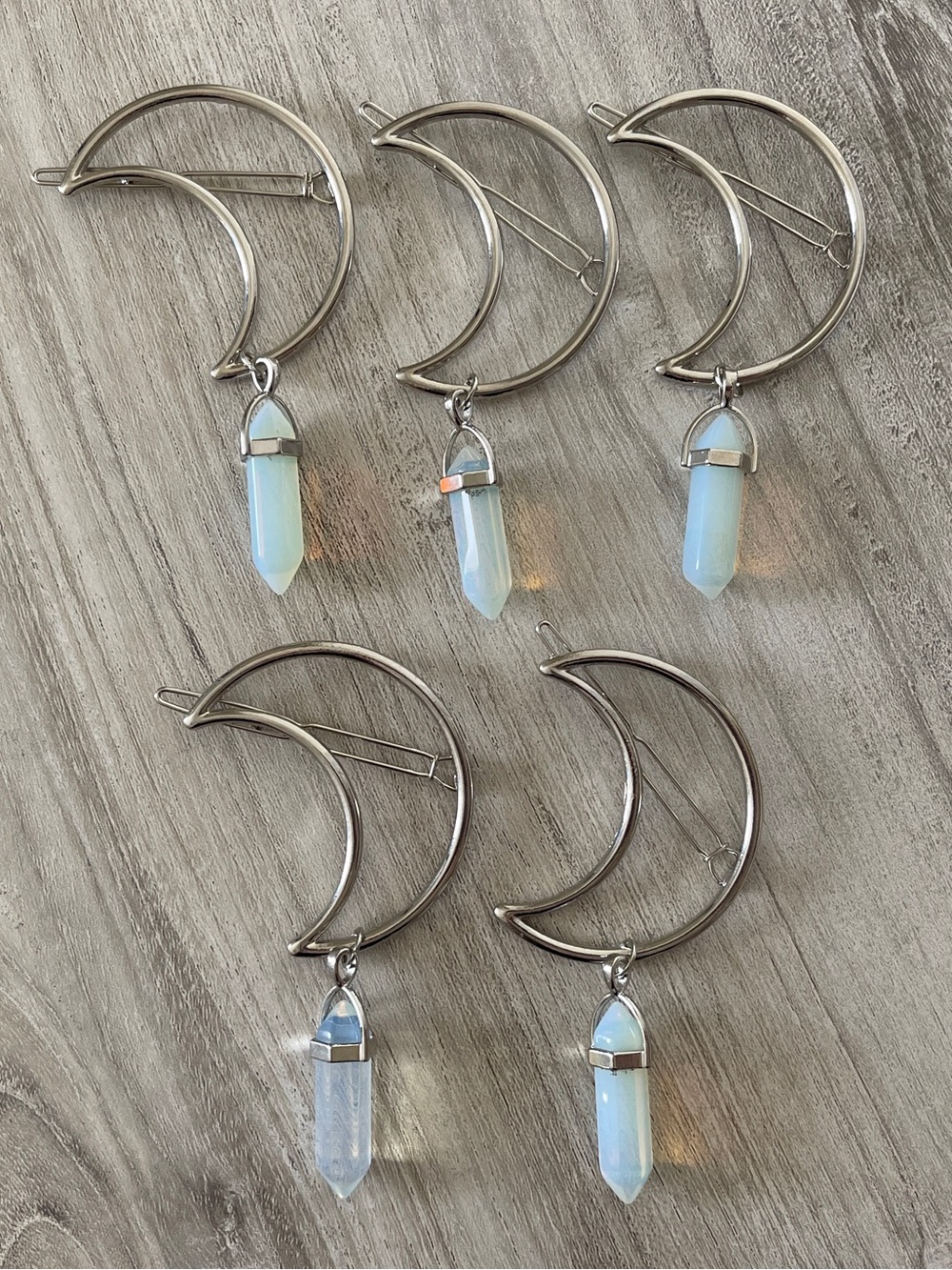 Opalite Crystal Moon Hair Clip